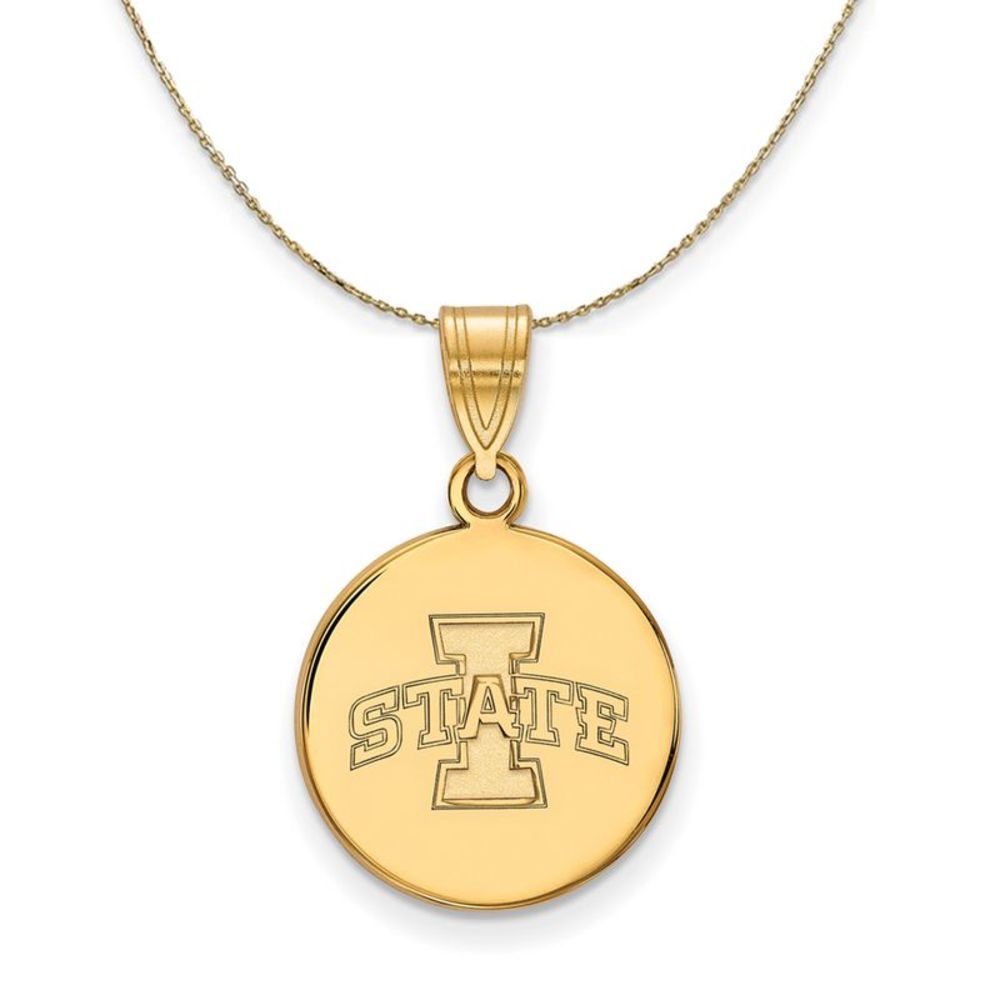 14k Yellow Gold Iowa State Medium Disc Necklace - 16 Inch